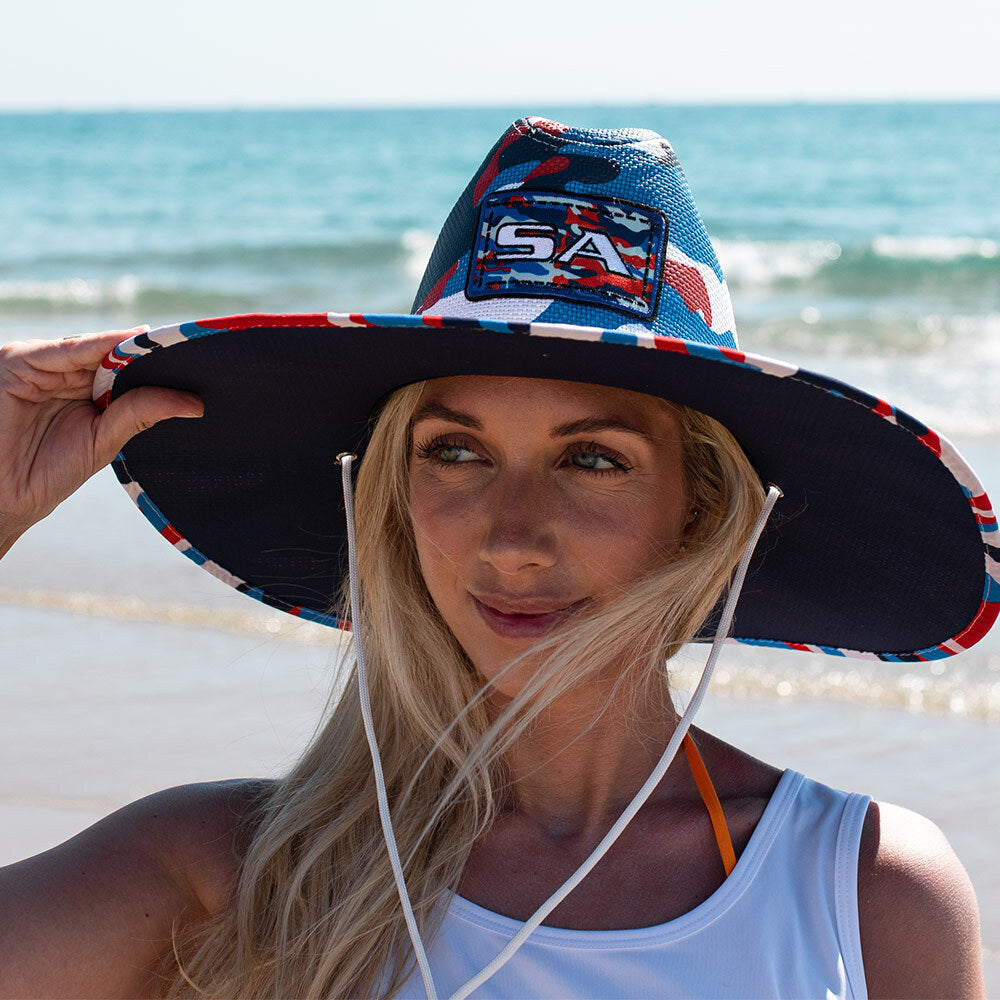 Keys Under Brim Straw Hat| All American Camo | Navy
