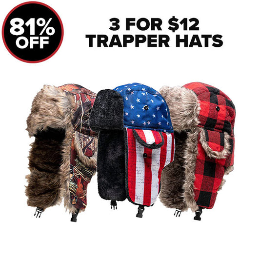 3 FOR $12 TRAPPER HATS
