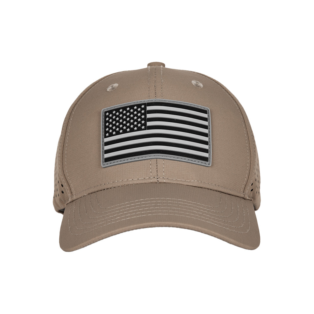 Performance Snap Back | Blackout American Flag | Khaki