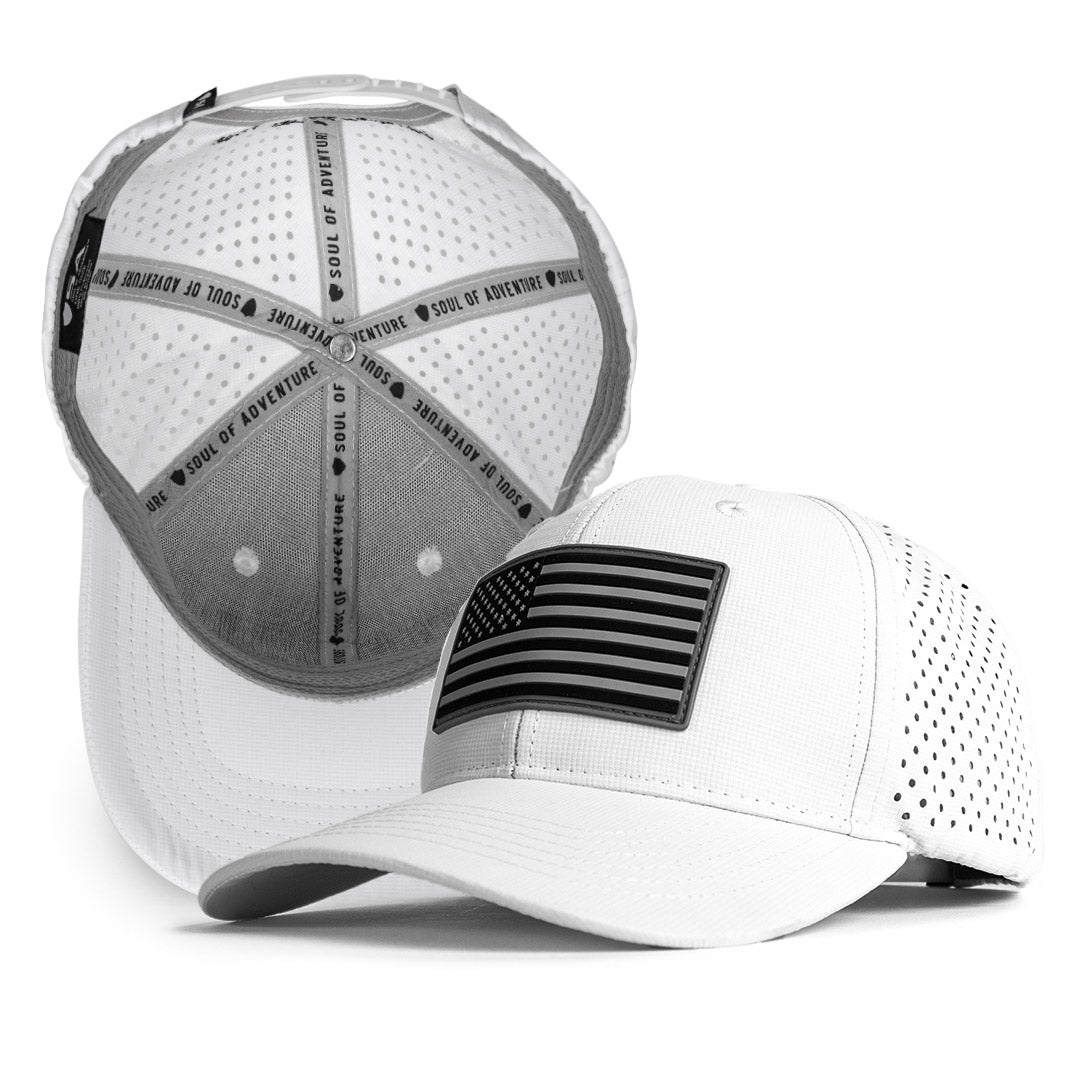 Performance Snap Back| Blackout American Flag | White