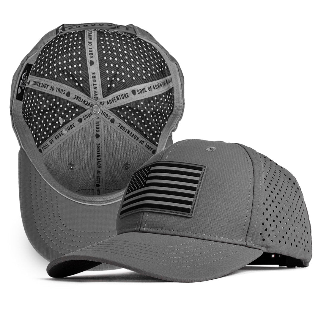 Performance Snap Back| Blackout American Flag | Grey