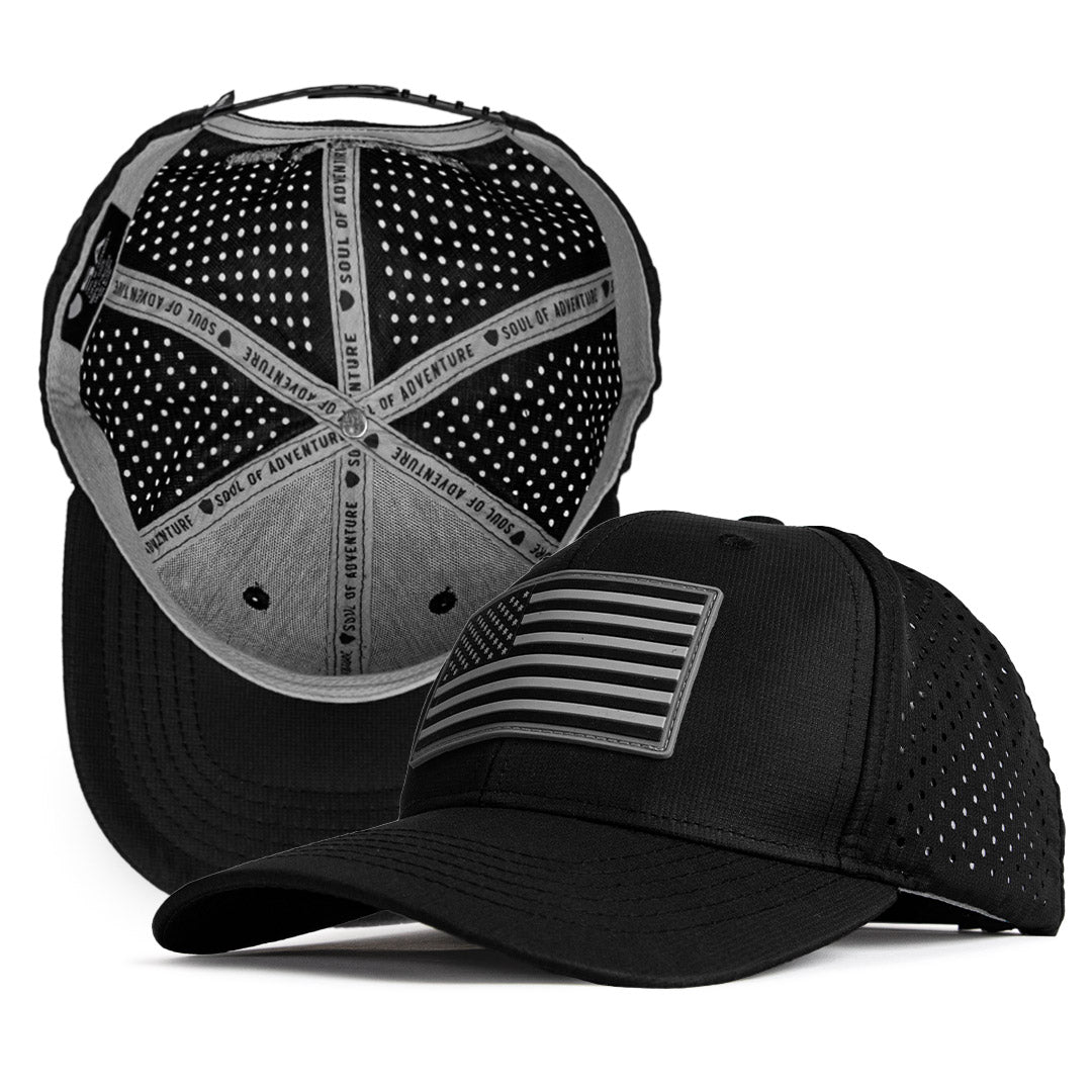 Performance Snap Back| Blackout American Flag | Black