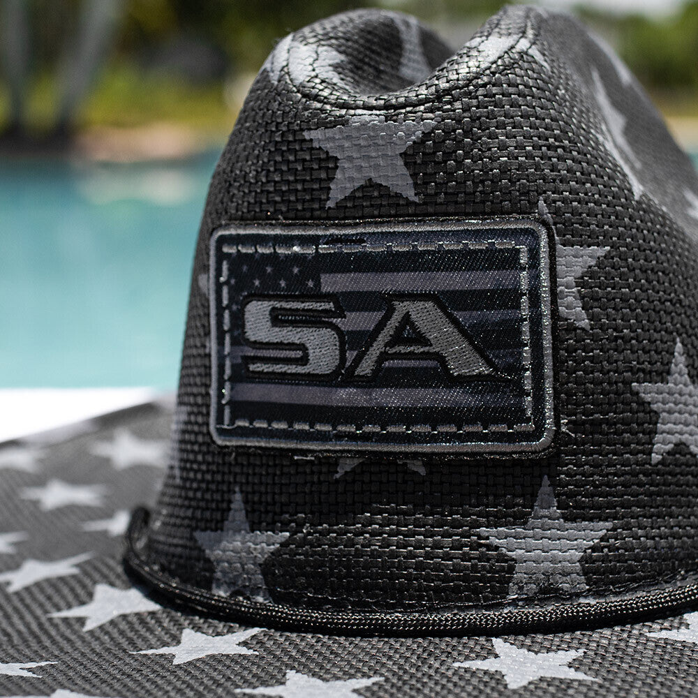 Keys Under Brim Straw Hat | Blackout American Flag | Stars