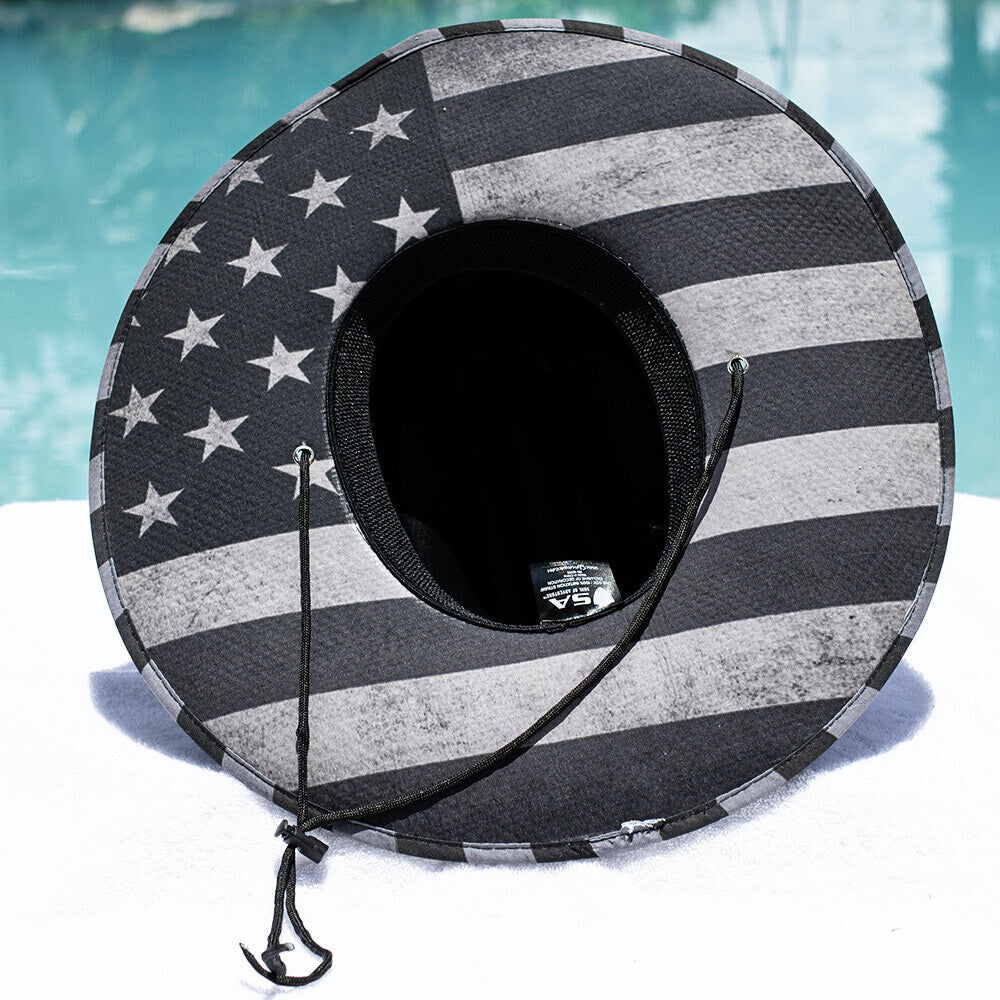 Keys Under Brim Straw Hat | Blackout American Flag | Stars