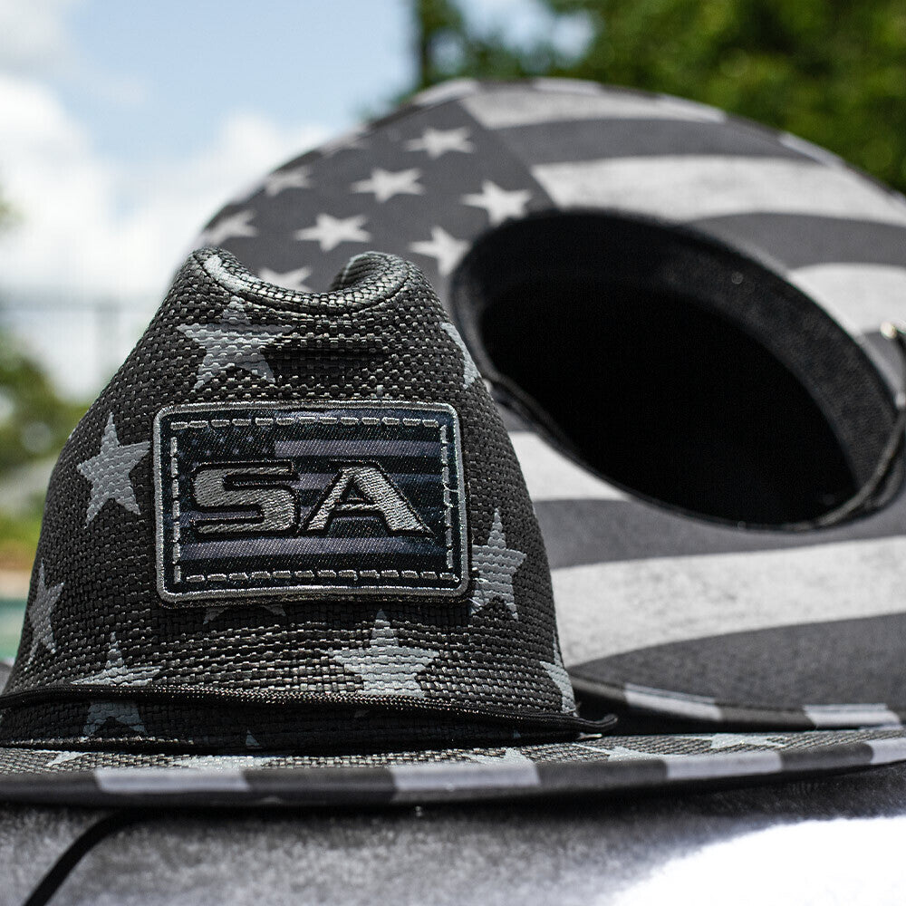 Keys Under Brim Straw Hat | Blackout American Flag | Stars