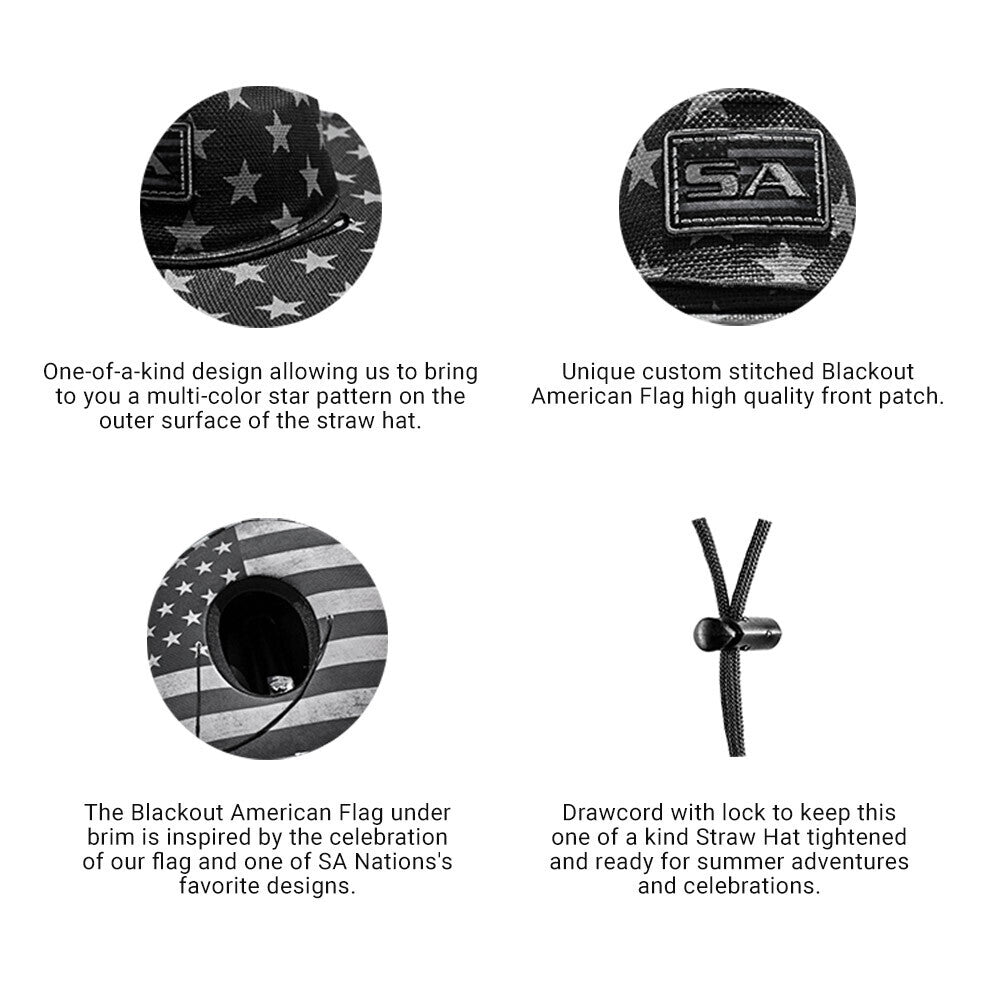 Keys Under Brim Straw Hat | Blackout American Flag | Stars