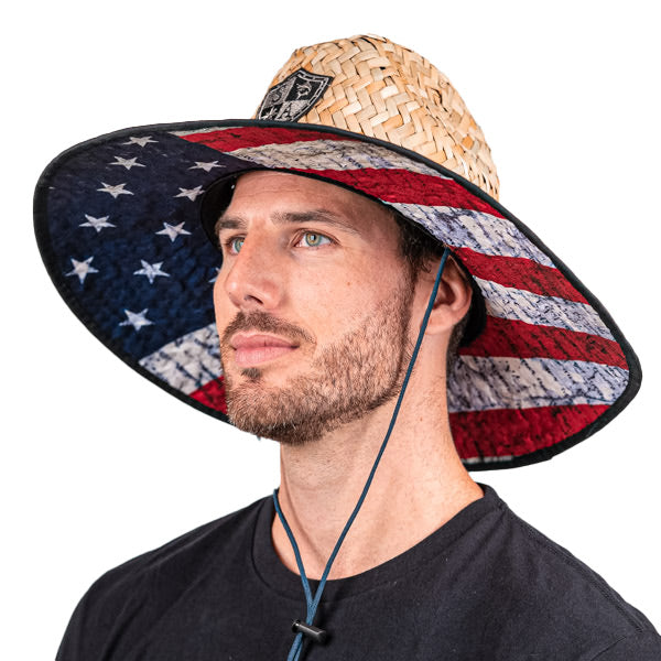Under Brim Straw Hat | American Flag