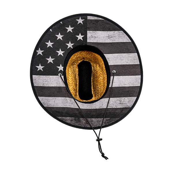 Kids Under Brim Straw Hat | Blackout American Flag