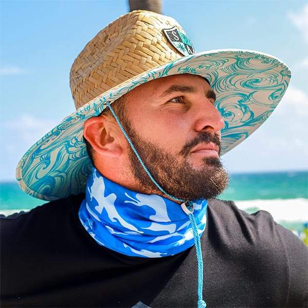 Under Brim Straw Hat | Tidal Waves | SA Blue Shield Patch