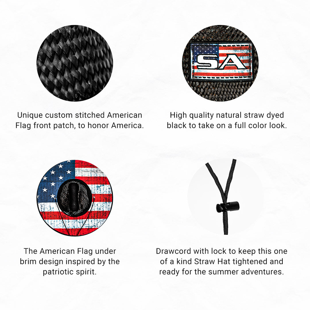 Under Brim Straw Hat | American Flag 2.0 | Black