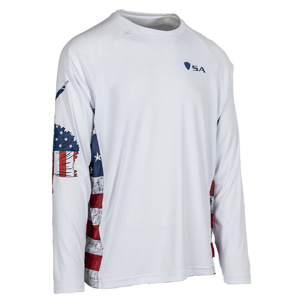 【SATIIIZ】Fade Flag Long Sleeve Performance Long Sleeve Shirt | American Flag | Game On