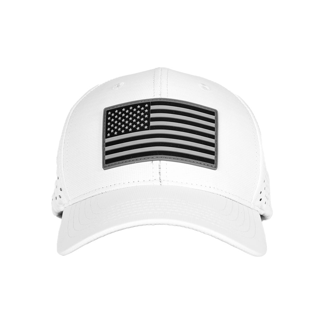 Performance Snap Back| Blackout American Flag | White