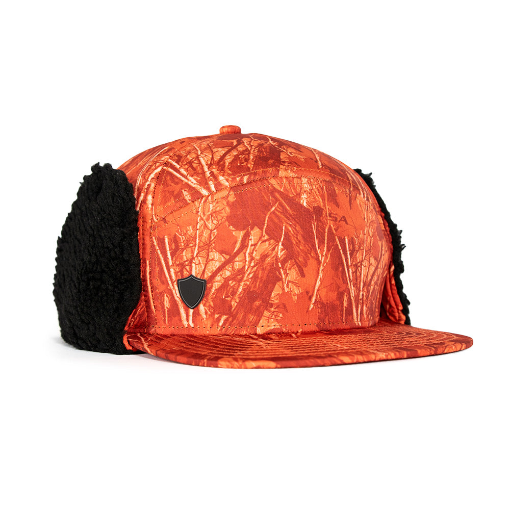 Billed Trapper Hat | Hi Vis Orange Forest Camo