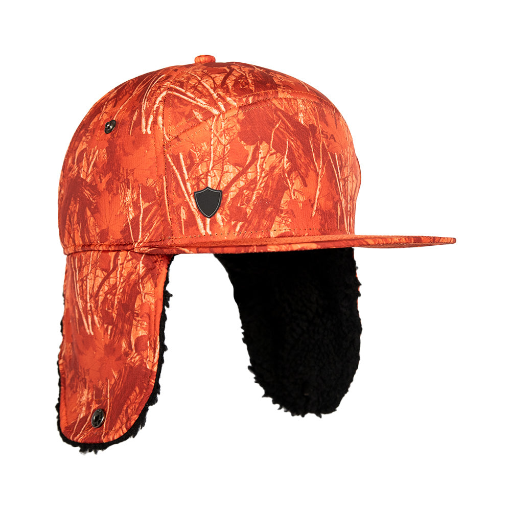 Billed Trapper Hat | Hi Vis Orange Forest Camo