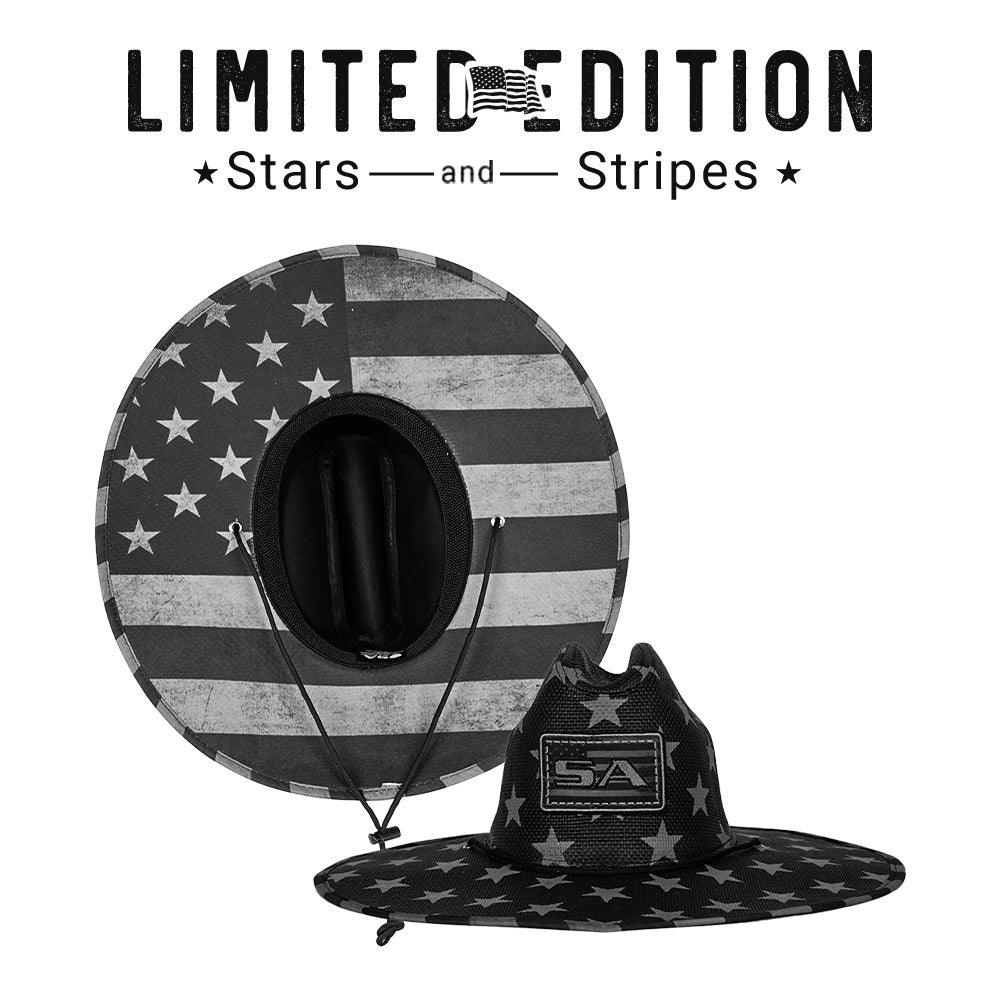 Keys Under Brim Straw Hat | Blackout American Flag | Stars
