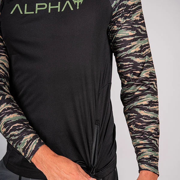 Tactical Long Sleeve Mesh | Black | 2 Sleeve Tiger Camo | Alpha