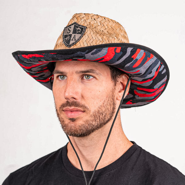 Cowboy Under Brim Straw Hat | Fire Blackout Military Camo