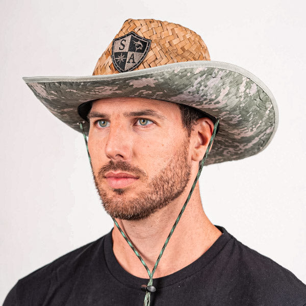 Cowboy Under Brim Straw Hat | Green Digi Camo