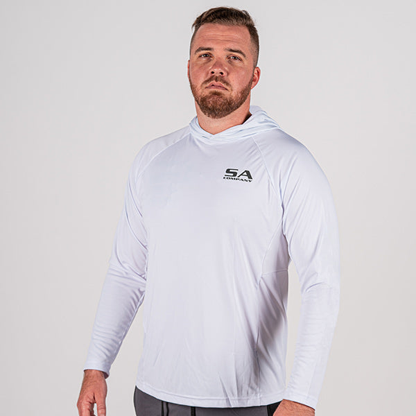 Hooded Performance Long Sleeve Shirt | White | SA Company
