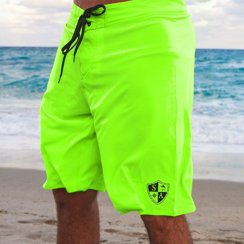 Board Shorts | Solid Neon Green | Black SA Shield