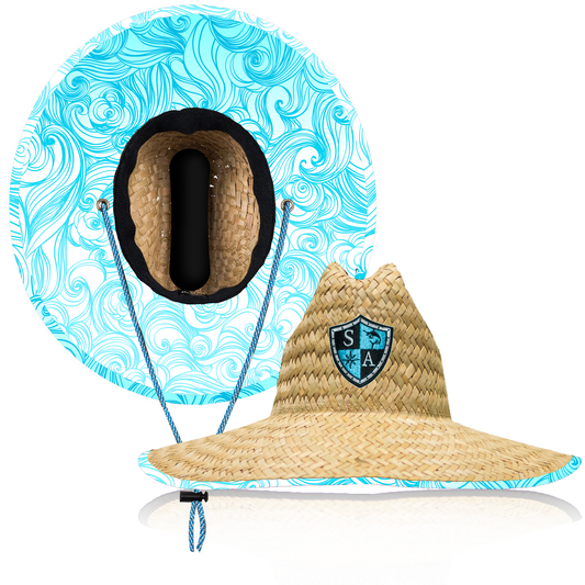 Under Brim Straw Hat | Tidal Waves | SA Blue Shield Patch