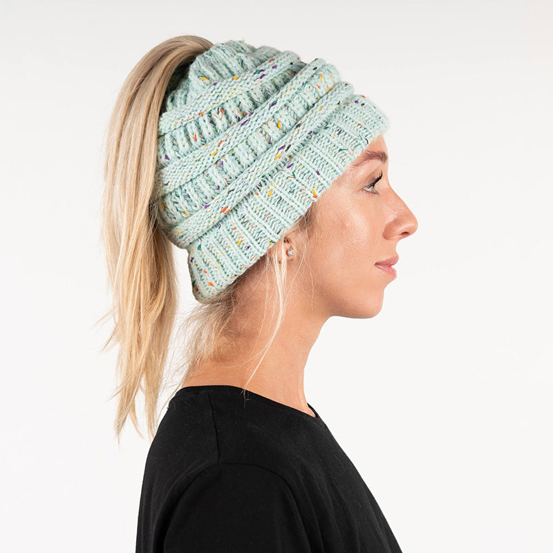 Ponytail Beanie | Mixed Light Aqua