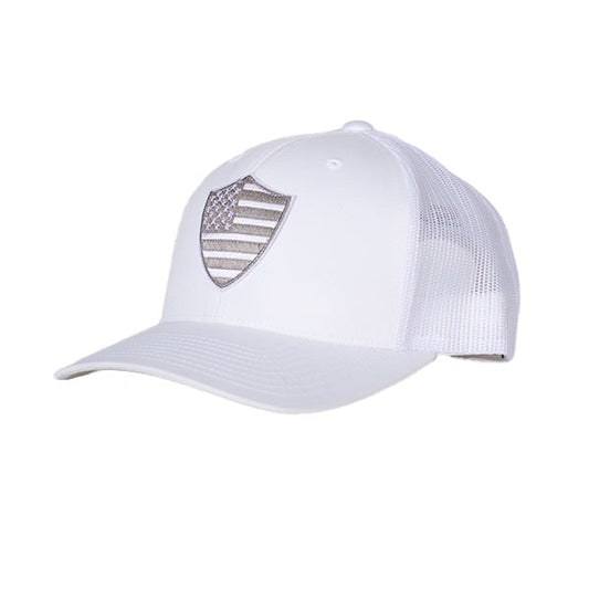 Snap Back Hat | White | American Flag Shield