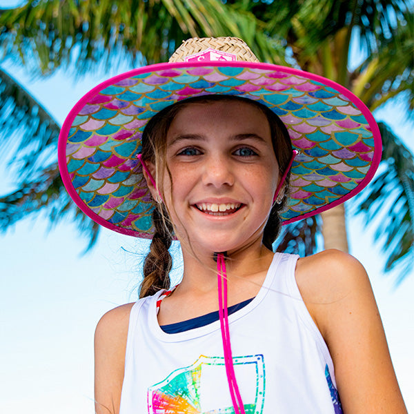Kids Under Brim Straw Hat | Mermaid Rainbow